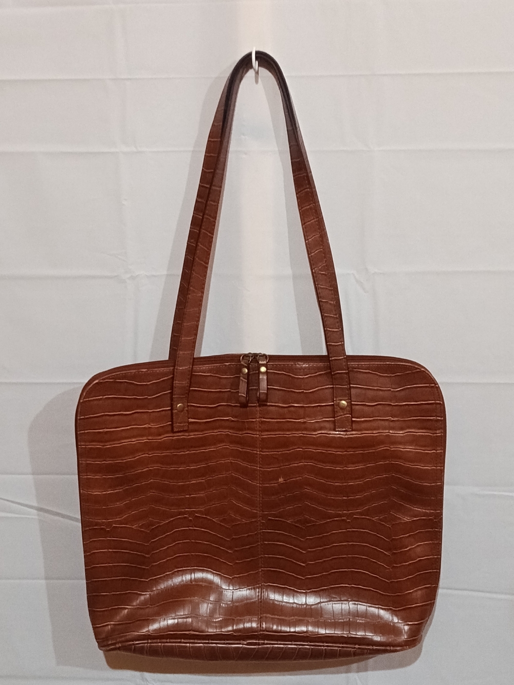 Bueno Croc-Embossed Shoulder Tote in Brown